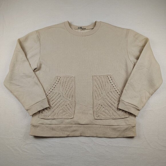 Zara Sweater Womens Small Cream Crochet Pockets Pullover Cozy - Picture 1 of 10